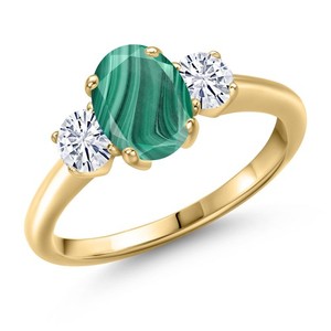 Authentic 18K Yellow Gold Plated Silver Ring Malachite Moissanite (2.46 Cttw)