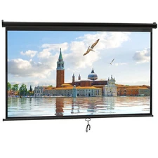 Projector Screen Pull Down 100" 16:9 HD Projection Screen Indoor Outdoor Black