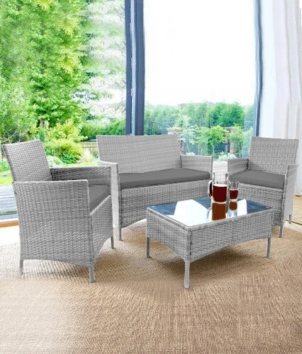 RATTAN GARDEN FURNITURE SET 4 PIECE CHAIRS SOFA TABLE OUTDOOR PATIO SET