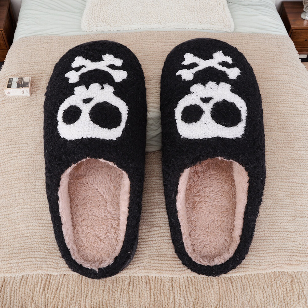 APL Halloween Skeleton Plush Slippers Fuzzy Skull Slippers Non Slip for Men Women