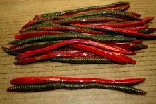 6 1/2" Finesse Worm Trick Worm Style Green Pumpkin Texas Red Plastic 50 pk Bulk 