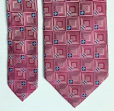 Ermenegildo Zegna Geometric Necktie Italy Silk Pink Burgundy Hip Executive Tie