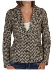 Hurley Women's Winchester Chevron Print One Button Blazer Tan Black Small