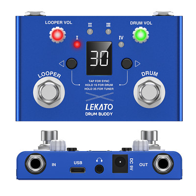 LEKATO 3-in-1 Gitarren Looper Pedal Drum Machine, Effektpedal mit Stimmgerät