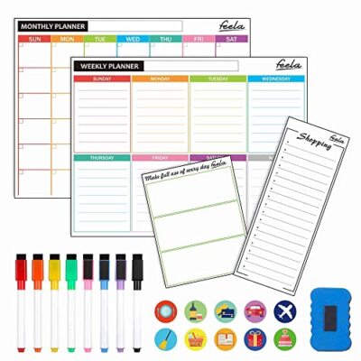 4er Pack Magnetischer Whiteboard Kalender, Feela 2024 Monatlicher Wochenplaner