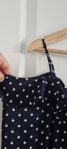 Sheike Dress Size 6 Long Sleeve Polka Dots Navy Blue Midi Cocktail Date - Picture 3 of 10