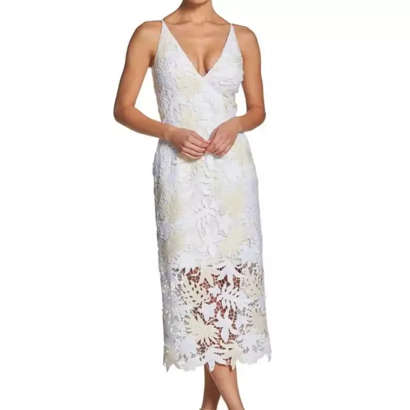Dress The Population White Cream Aurora Lace Spaghetti Strap Dress Size Medium