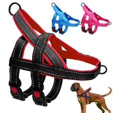 Reflective Nylon Dog Harness No Pull Front Clip Soft Mesh Padded Vest Training