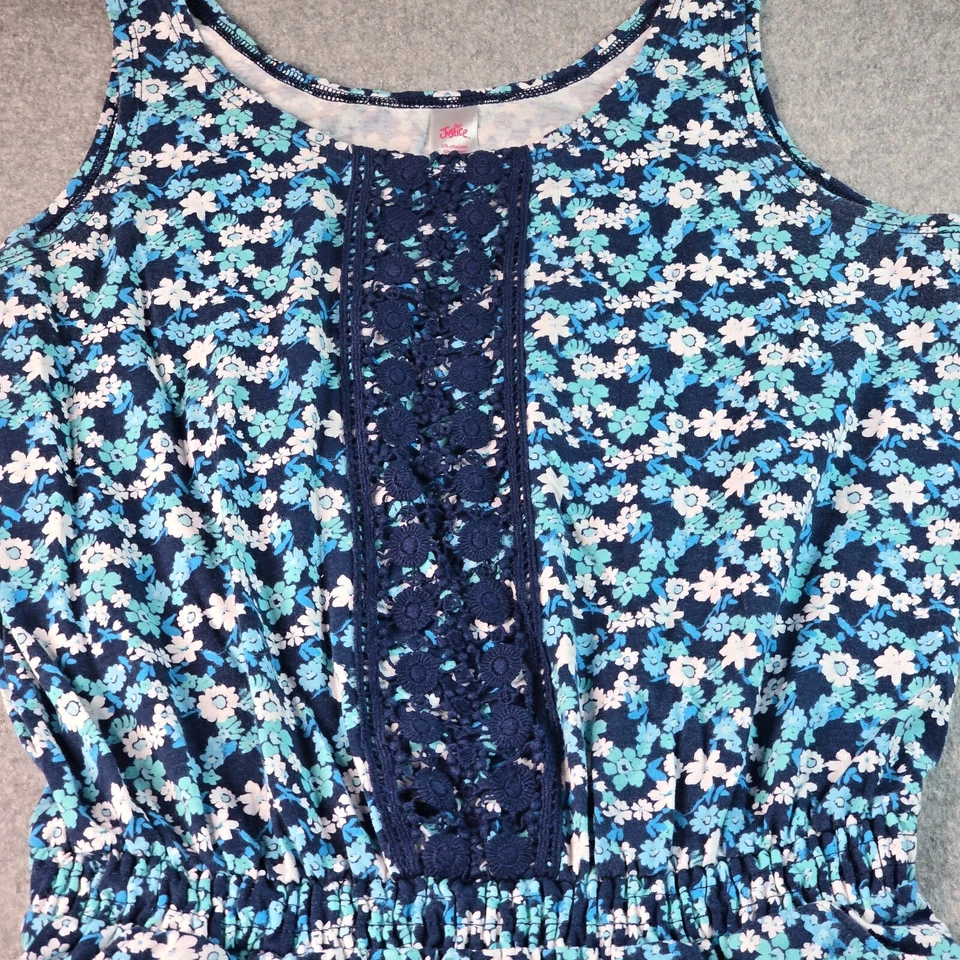 Justice Girls Blue Floral Culottes 16 One Piece Shorts Tank Crochet Embroidered - Image 3 of 4