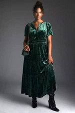 NWT Anthropologie 1X The Somerset Velvet Edition Maxi Dress Long Tiered Green