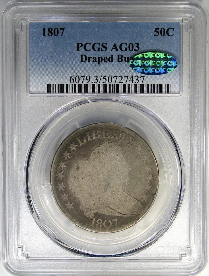 1807 50C PCGS / CAC AG3 DRAPED BUST ~ SMOOTH CHOICE ORIGINAL LOWBALL COIN! - Image 2 of 4