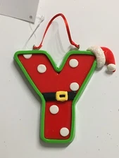NEW INITIAL SANTA HAT WITH BELT DOT LETTER Y CHRISTMAS ORNAMENT FREE SHIP