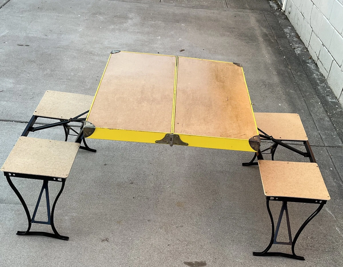 Vintage Suitcase Folding Handy Picnic Table Chair Set by