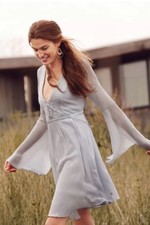 NWT $268.00 Anthropologie Belled Grey Peasant Dress by Ghost Size M