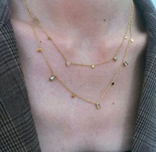 Woman 18K Gold Plate Stainless Steel Round Square CZ Cute Charm Chain Necklace