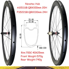 40X25mm 700C Road Bike Carbon Wheelset 20/24Hole Tubeless Novatec V Brake Hub