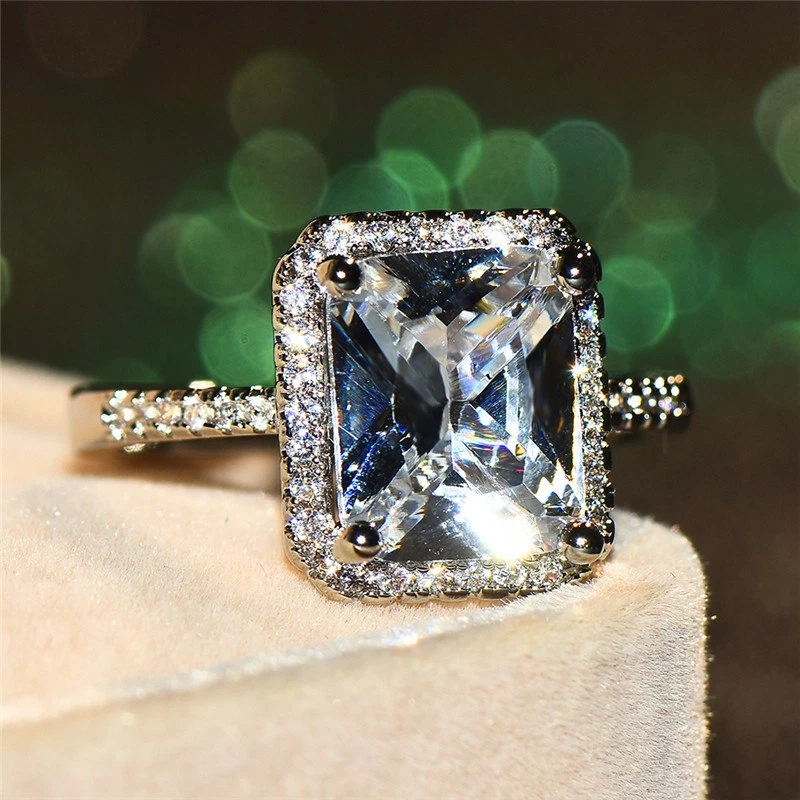 2.9ct Radiant Cut Simulated Diamond Ring 14k White Gold Plated
