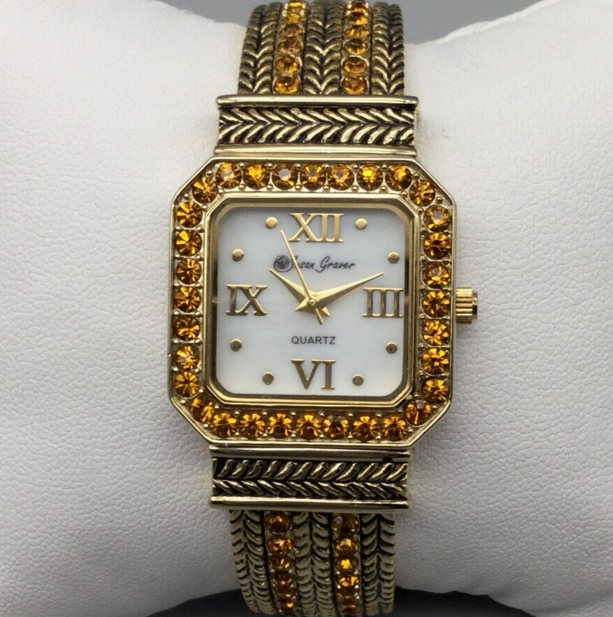 Susan Graver Watch Women 26mm Gold Tone Rhinestones Open  display picture 1