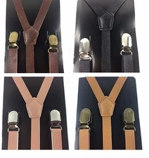 1X Mens Womens Clip-on 0.5" Vinyl Skinny Suspenders Elastic Y-Shape Suspender