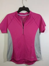 LL Bean Cycling Jersey Womens M Pink and Gray Short Sleeve 1/2 Zip Pullover