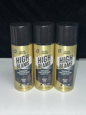 LOT OF 3 CANS--BLACK--High Beams Intense Temporary Spray-On Hair Color 2.7 oz