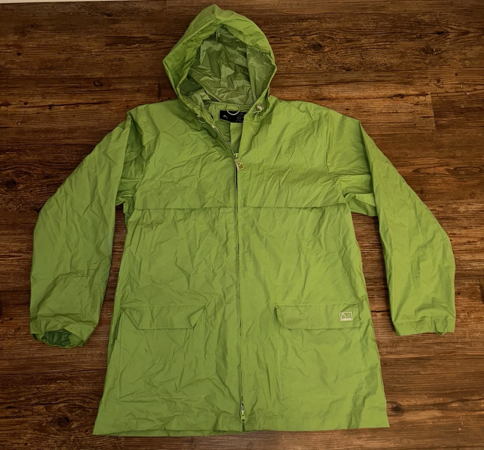 Head Full Zip Long Sleeve Raincoat Outdoor Jacket Green Kids Size L