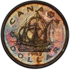 MS65 1949 $1 Canada Silver Dollar, PCGS Trueview- Nicely Rainbow Toned