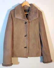 JONES NEW YORK Faux Suede Jacket Faux Fur Shearling-style Trim Sherpa Lined Sz S