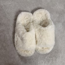 Anthropologie Maeve Faux Fur Open Toe Bow Slippers white Size S 6-7 