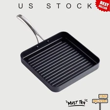 Nonstick 11x11" Hard Anodized Square Grill Pan for Home & Camping Use
