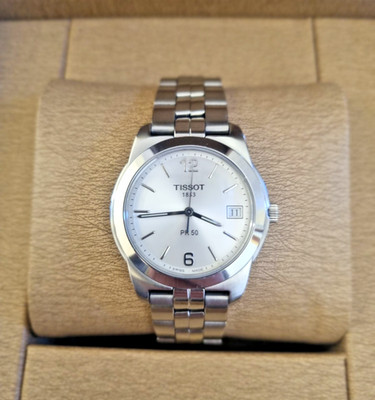 Tissot PR50 Quartz Watch Swiss Made Sapphire Crystal Date Steel Excellent Workng