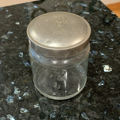 Vintage Antique Langlois New York Glass Vanity Jar 1920s-1930s Metal Lid