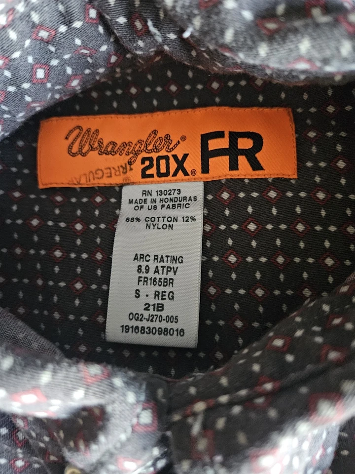 Camisa con botones Wrangler 20X FR para hombre patrón L marrón resistente al fuego 21B Foto 3 de 4