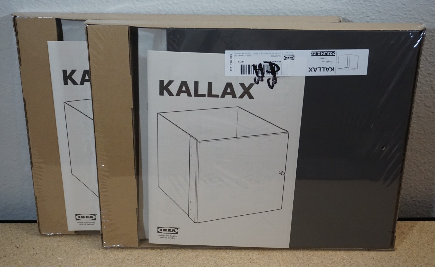 2x IKEA KALLAX Insert w/ Door Grey  13x13" Cube Storage Shel
