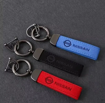Nissan Keyring Suede Leather Luxury Gift Blue Black Red Juke Qashqai Micra GTR