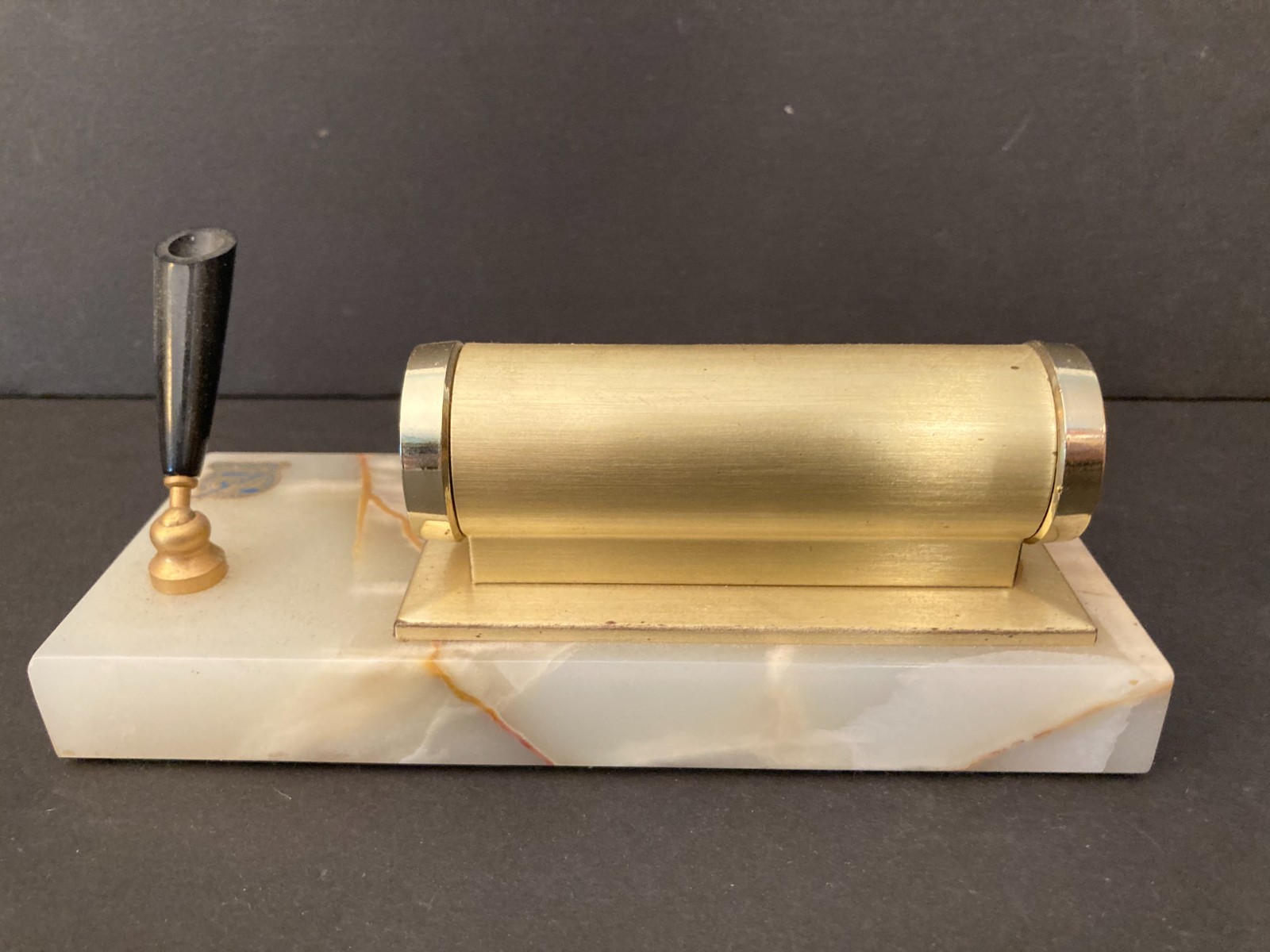 Vintage New Diamond Onyx Marble Desk Set Fountain Pen Holder Calendar MCM