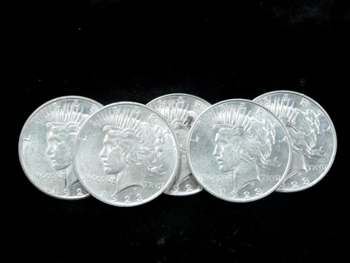 Lot of 5x 1923-D $1 Silver Peace Dollar -All AU Coins