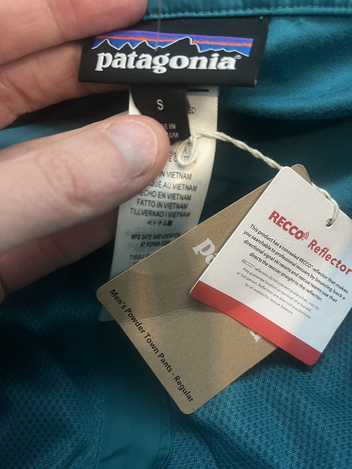 NWT PATAGONIA Powder Town Ski Snow Pants Men's Sz Small Belay Blue Recco $249