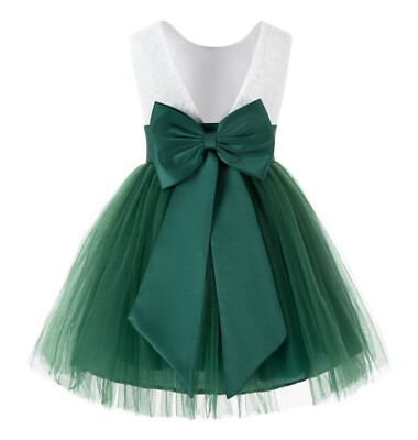 Backless Lace Flower Girl Dress V-Back Girl Dresses Graduation Birthday Dresses