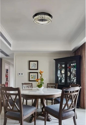 Crystal Foyer Dining Room Flush Mount Light Fixture Black Chandelier Lighting - Picture 2 of 8