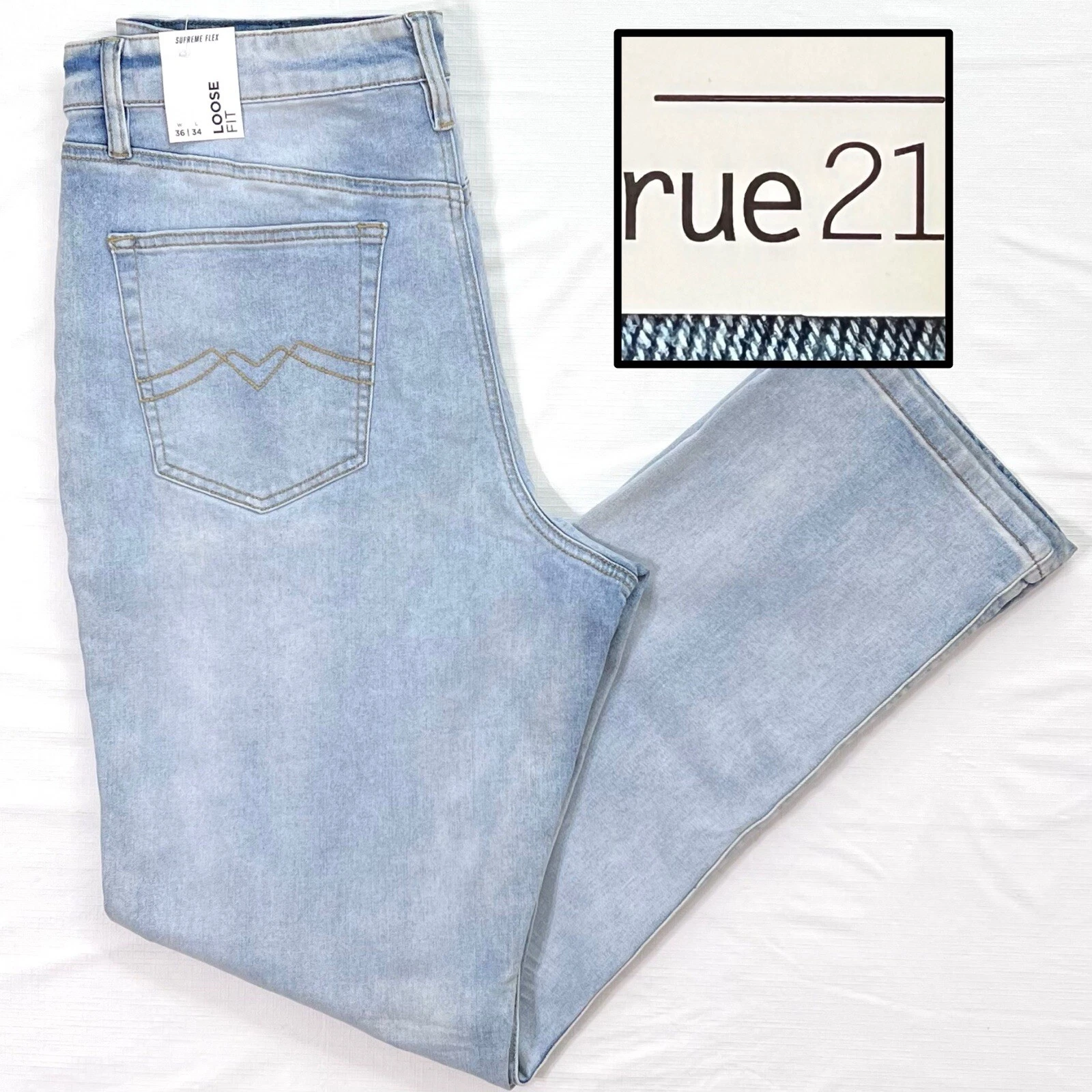 Pantalon jean homme Supreme Flex, coupe ample, léger lavage en denim taille 36x34 neuf avec étiquettes