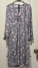 LOFT - Colorful Floral Long Sleeve Zip Up Ruched V-neck Midi Dress - Size 00P