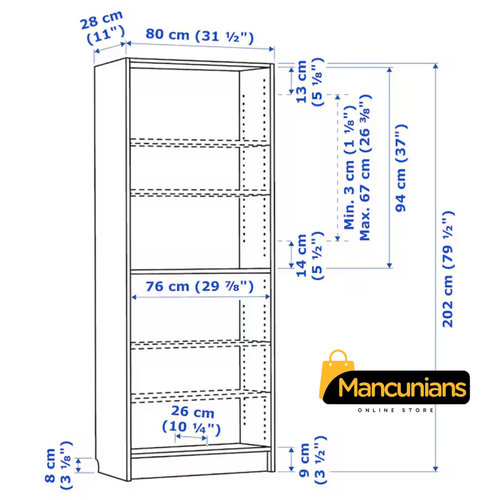 BILLY Bookcase 80x28x202 cm IKEA Shelving Unit Adjustable Shelves Wall-Mountable - Picture 18 of 23
