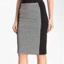 MICHAEL KORS Sz 4 P Black White Houndstooth Knit Pencil Skirt 84