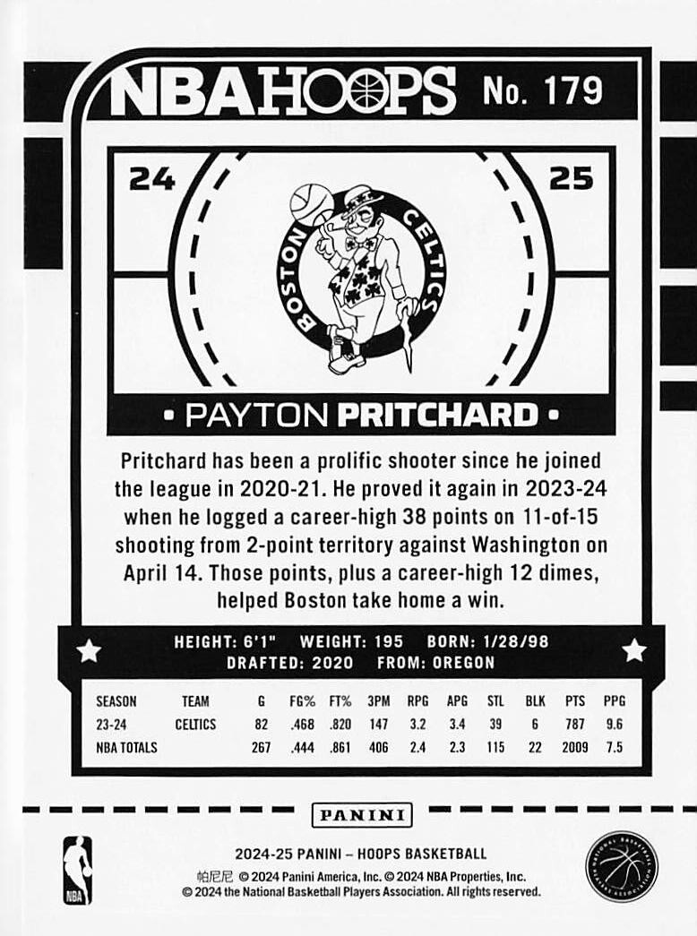 2024-25 PANINI NBA HOOPS (#179) - PAYTON PRITCHARD | eBay