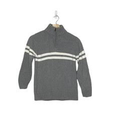 Old Navy Sweater Boy Medium Gray Stripe Knit 1/4 Zip Casual Warm Layering School