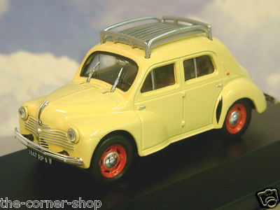SCHÖNER ELIGOR 1/43 DIECAST 1947 RENAULT 4CV BERLINE R1060 IN GELB MIT DACHTRÄGER