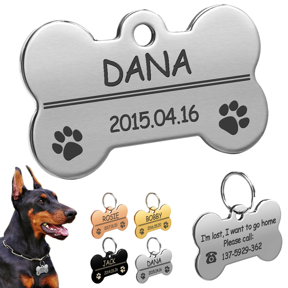 Personalized Bone-Shaped Pet ID Tag - Laser Engraved With Ring For Dog Or Cat Collar