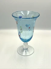 Millefiori Goblet Bubble Glass Blue 12 oz Artsy Whimsical