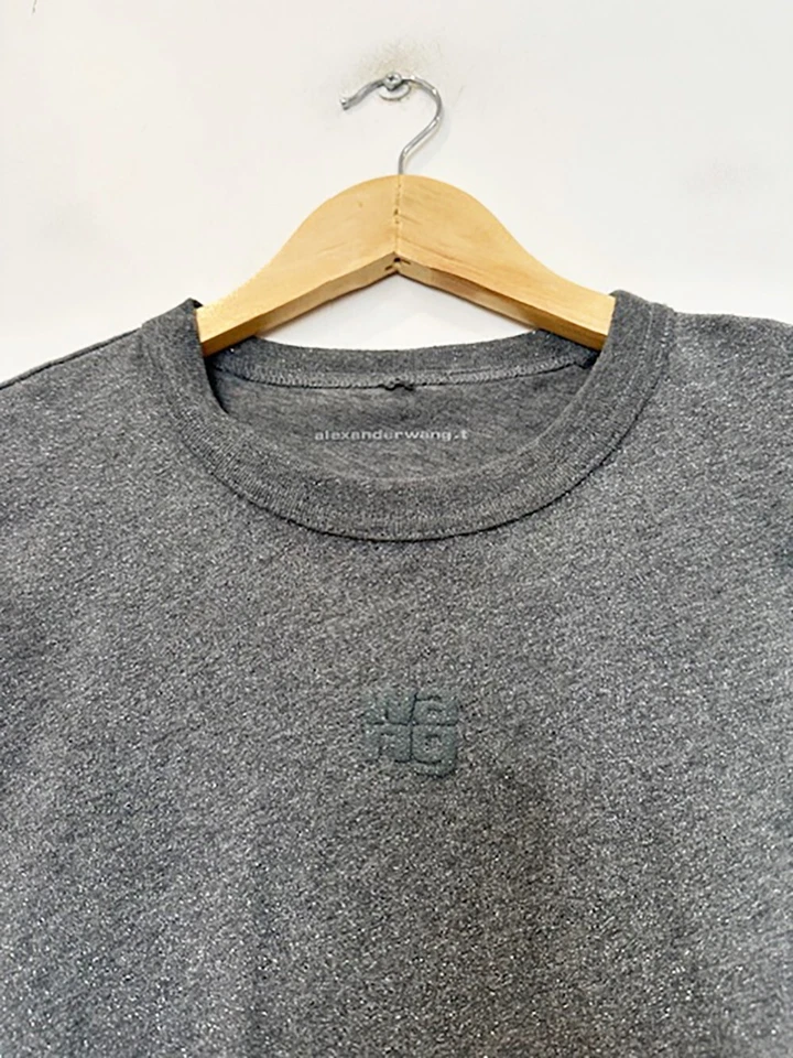 Designer T Alexander Wang Size S Grey Cotton Glitter Women's T-Shirt - image 4 of 4